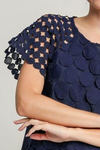 Umgee Full Size Mixed Polka Dot Lace Raglan Sleeve Boxy Cut Top Plus Size - Clothes For Her Online Store