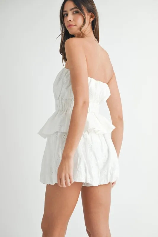 MABLE Floral Eyelet Lace Tube Top and Short Set - Clothes For Her Online Store