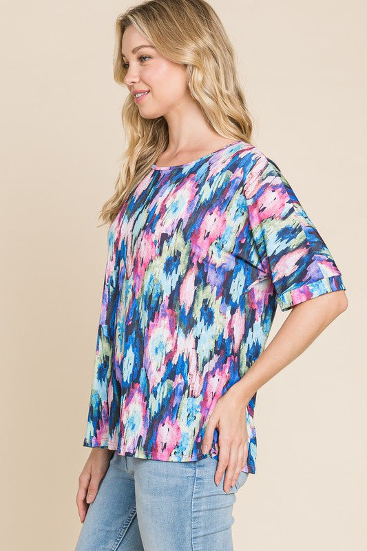 BOMBOM Lightweight Contrast Round Neck Short Sleeve T-Shirt - Clothes For Her Online Store