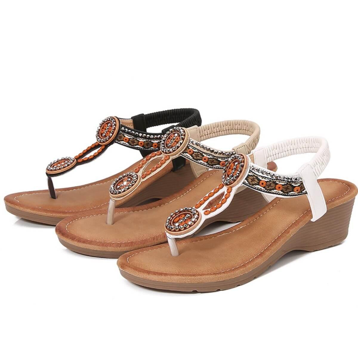 Rivet Decor Toe Post Wedge Sandals - Clothes For Her Online Store
