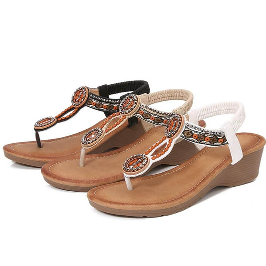 Rivet Decor Toe Post Wedge Sandals - Clothes For Her Online Store