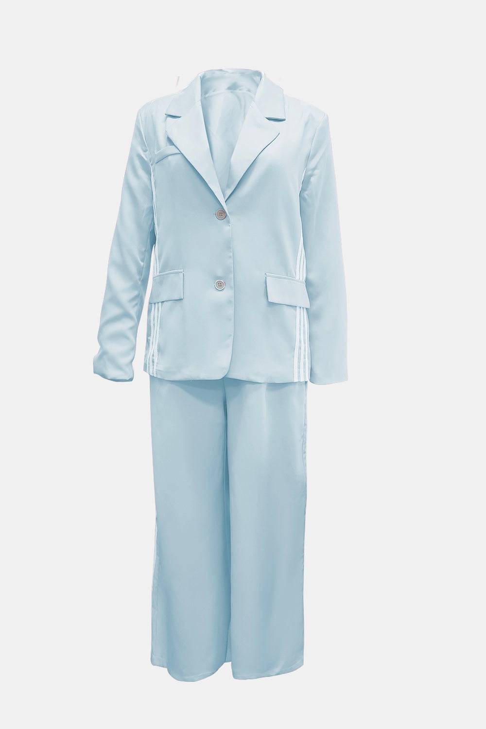 Side Striped Long Sleeve Blazer and Pants Set - Clothes For Her Online Store