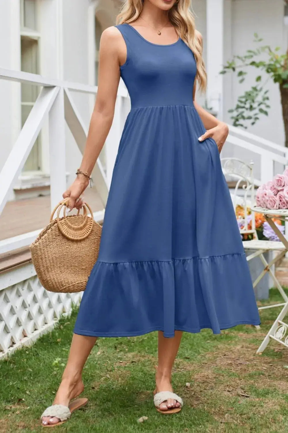 Round Neck Wide Strap Tank Dress - Clothes For Her Online Store