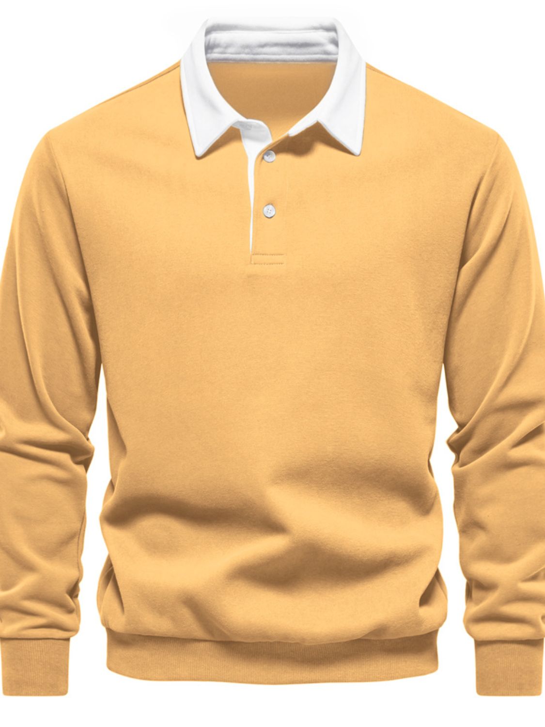 Men's Quarter Button Collared Neck Long Sleeve Polo