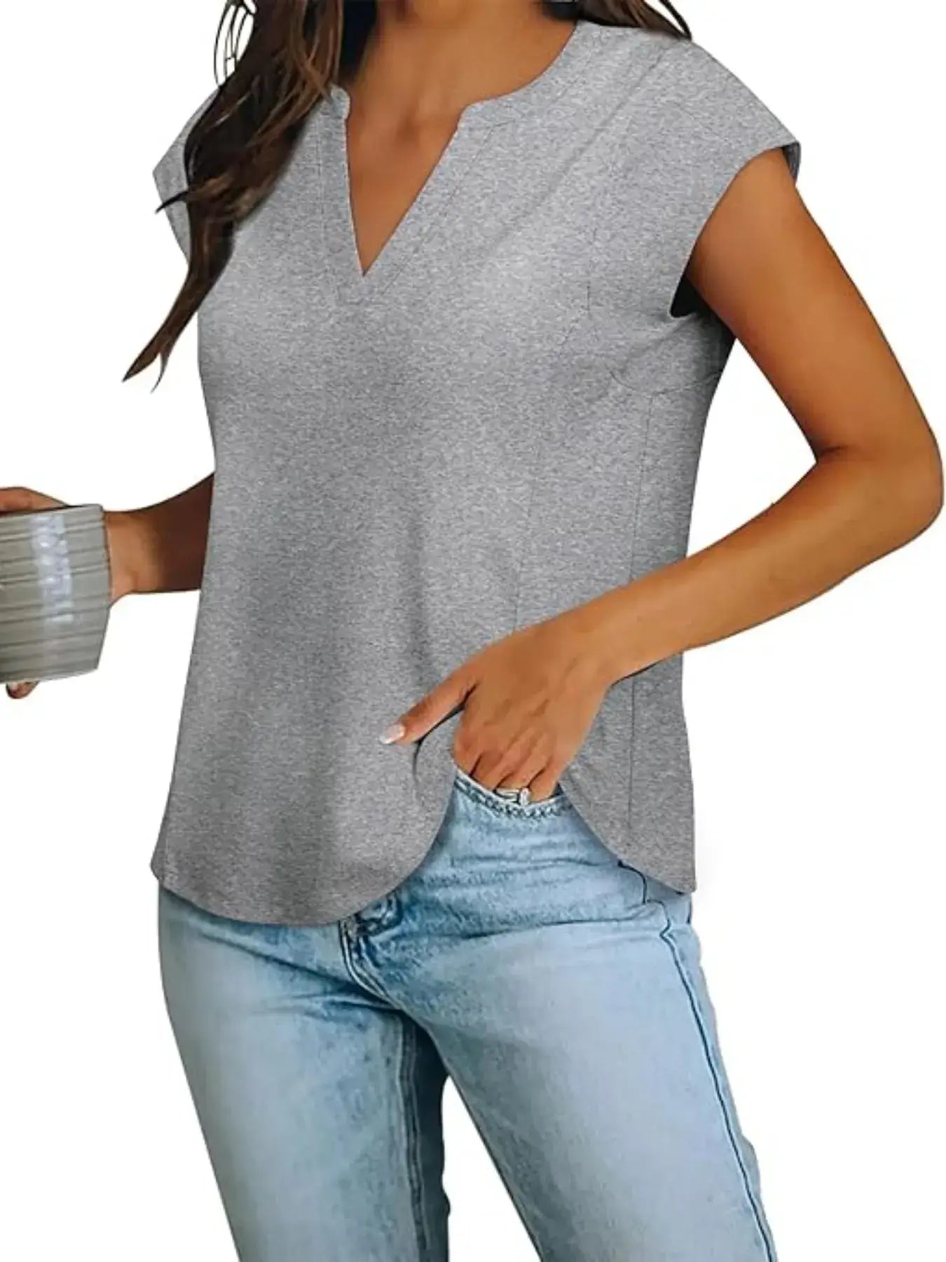 Casual Notched Short Sleeve Summer Blouse