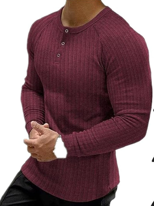 Men's Full Size Ribbed Round Neck Long Sleeve T-Shirt Plus Size - Clothes For Her Online Store