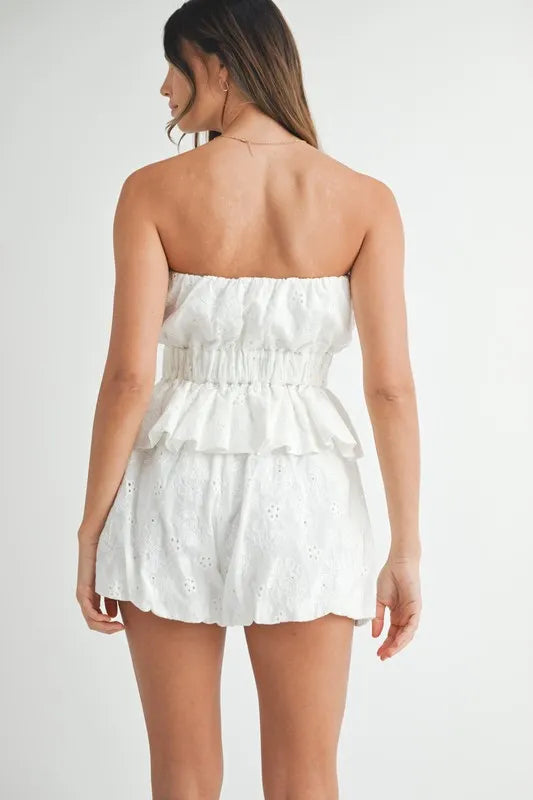 MABLE Floral Eyelet Lace Tube Top and Short Set - Clothes For Her Online Store