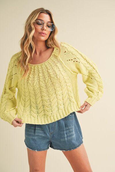 Aemi + Co Cable-Knit Openwork Round Neck Sweater