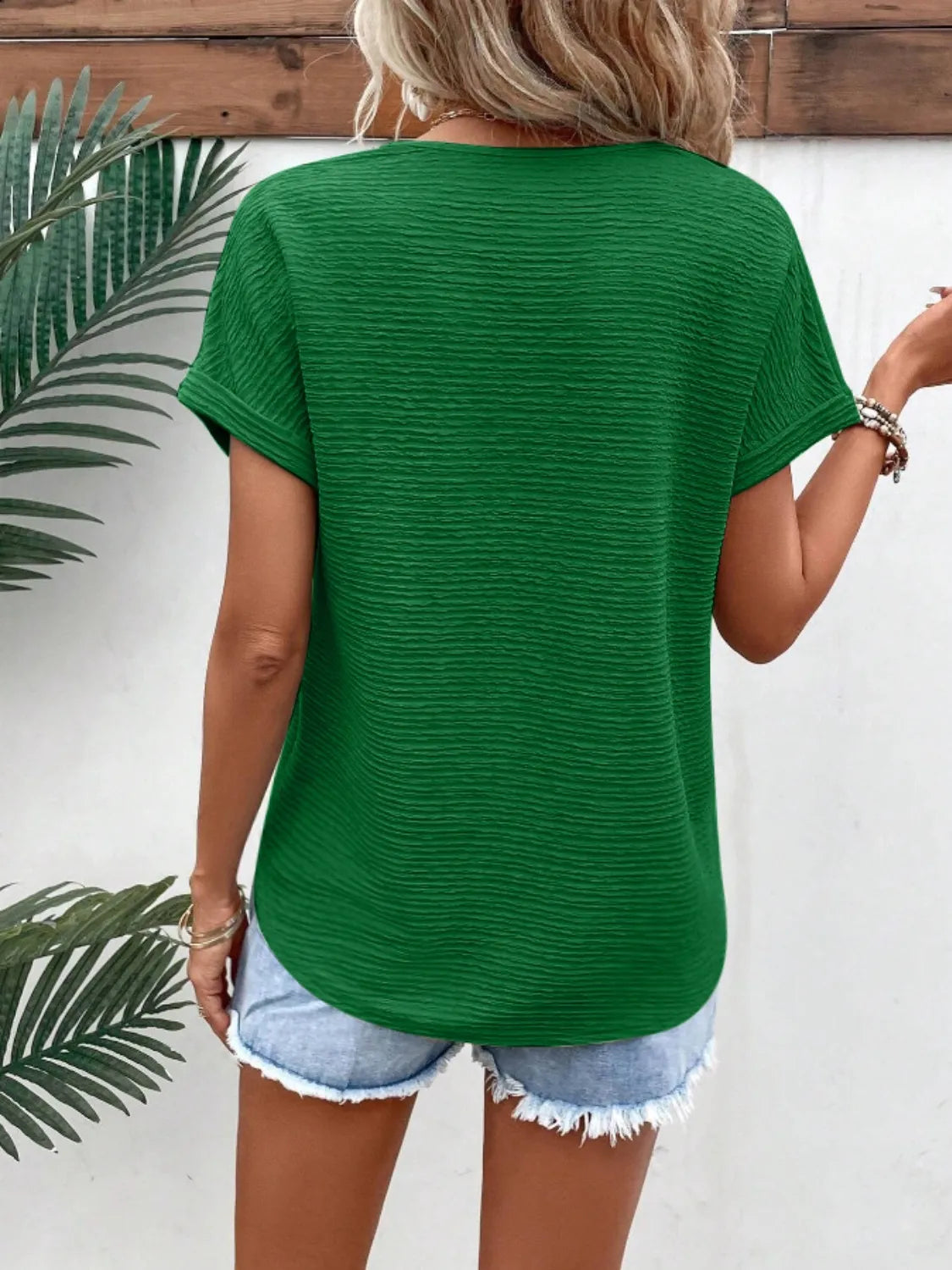 Textured Solid Color Short Sleeve Top