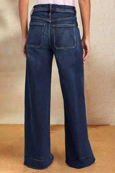 Contrast Drawstring Wide Leg Jeans