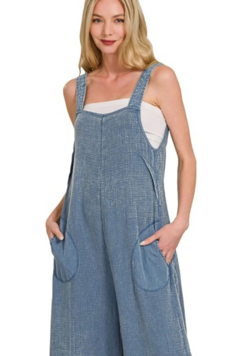 Zenana Double Gauze Washed Wide Leg Overalls - Clothes For Her Online Store