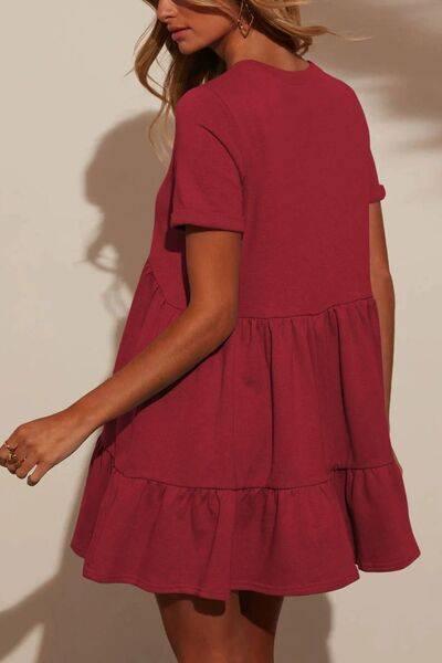 Tiered Round Neck Short Sleeve Mini Dress - Clothes For Her Online Store