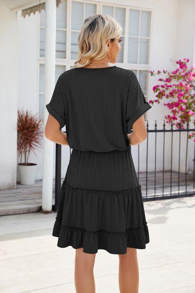 Frill Tiered Short Sleeve Mini Dress