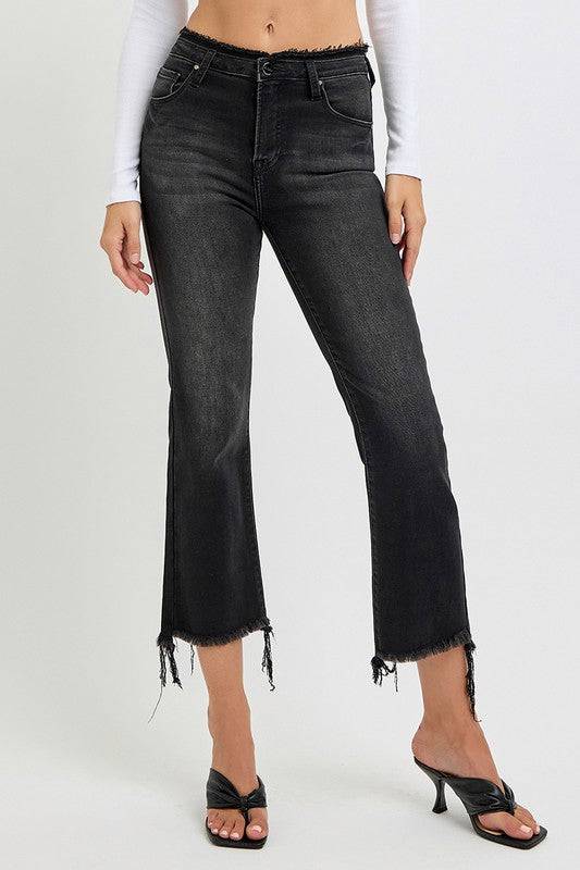 RISEN Full Size Raw Hem Cropped Flare Jeans Plus Size - Clothes For Her Online Store