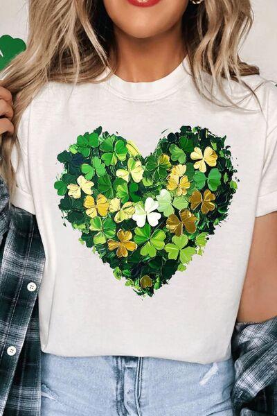 Clover Heart Round Neck Short Sleeve T-Shirt