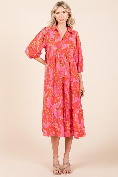 Mittoshop Tiered Printed Collared Neck Midi Dress - Clothes For Her Online Store