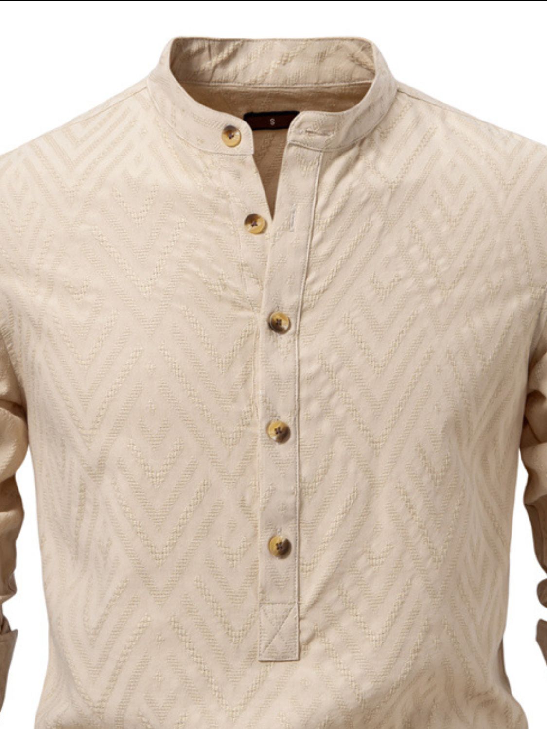 Men's Half Button Geometric Texture Collared Neck Shirt - Clothes For Her Online Store