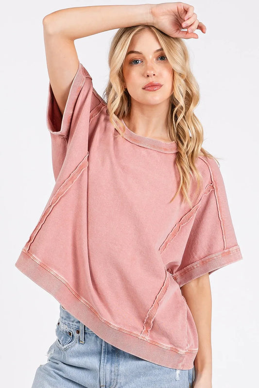 Mittoshop Mineral Wash French Terry Crew Neck Casual Top