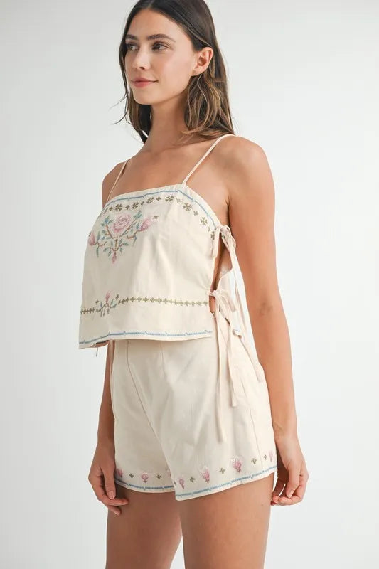 MABLE Embroidered Crop Top and Shorts Set - Clothes For Her Online Store