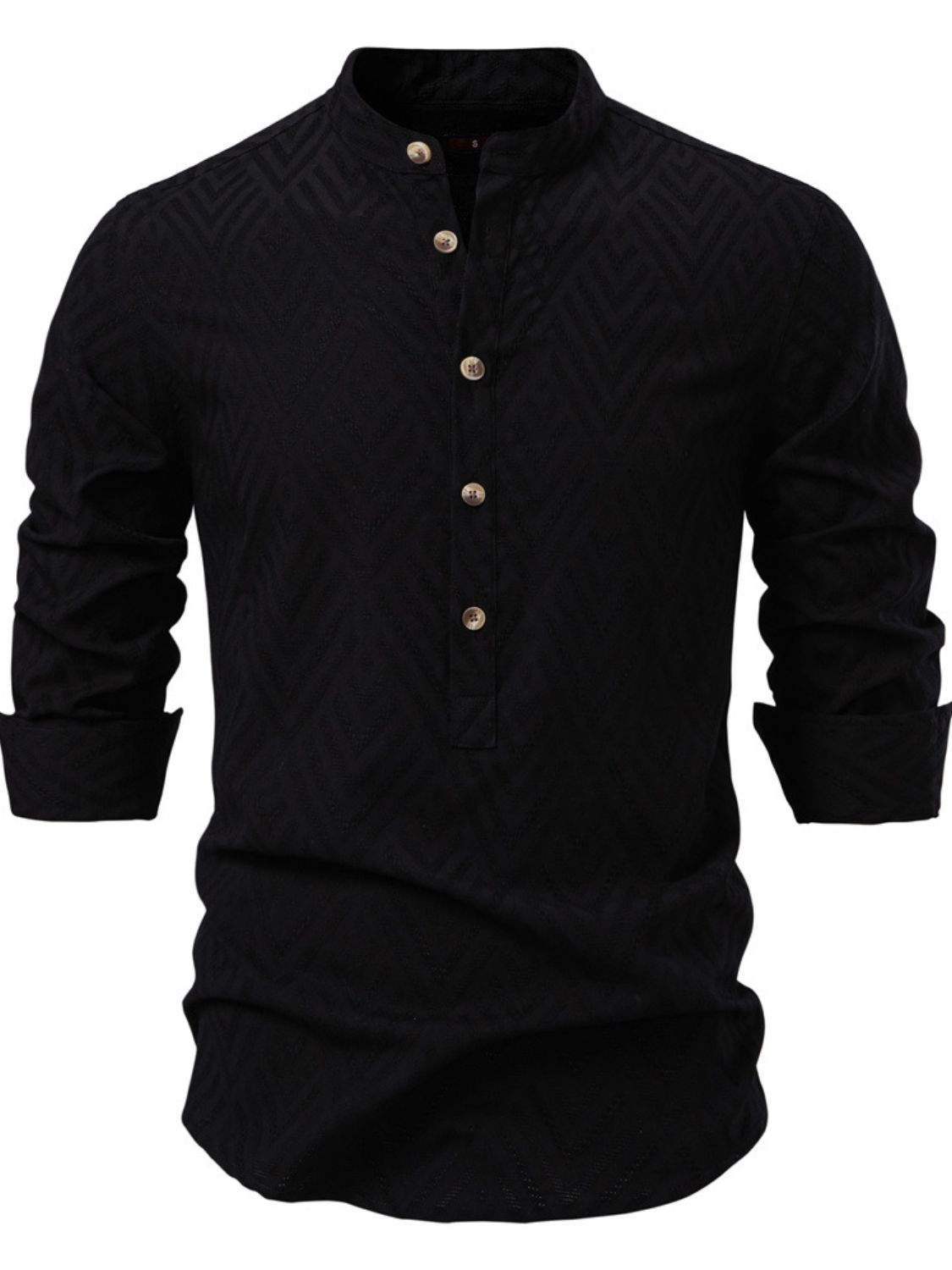 Men's Half Button Geometric Texture Collared Neck Shirt - Clothes For Her Online Store