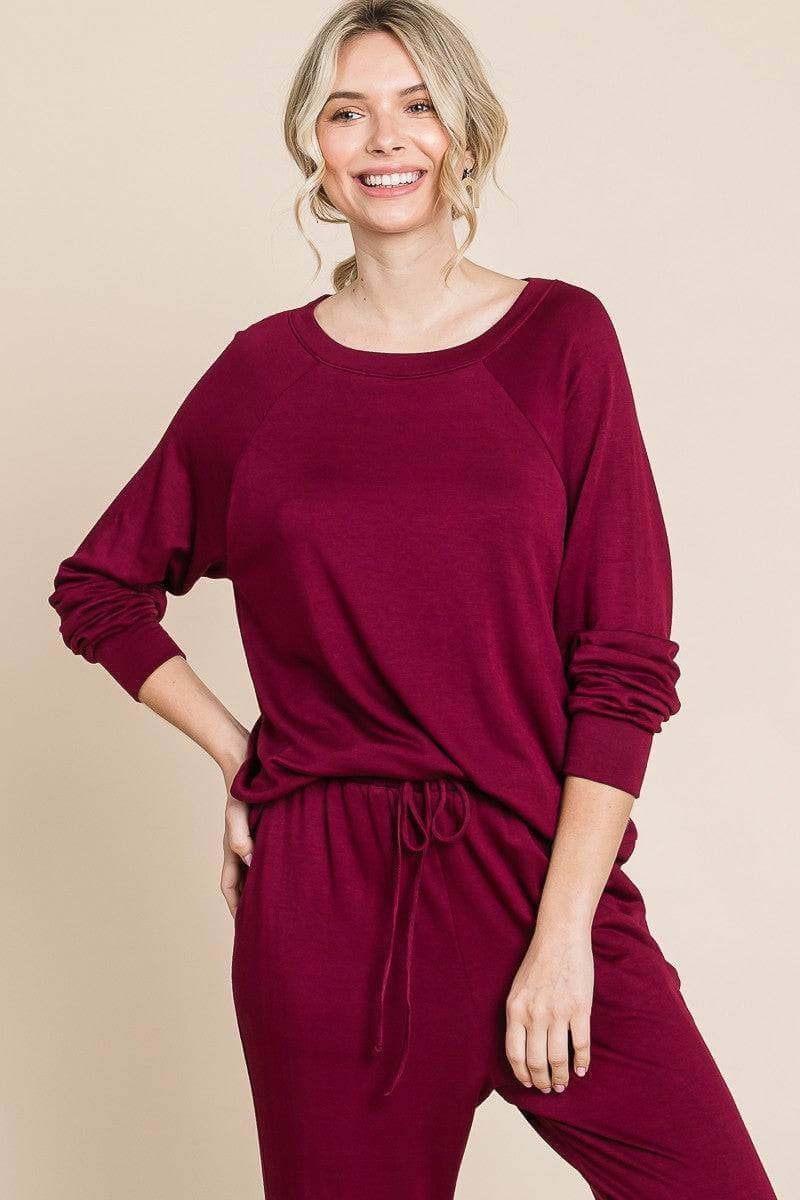 Super Lady Round Neck Raglan Sleeve Top and Pants Lounge Set - Clothes For Her Online Store