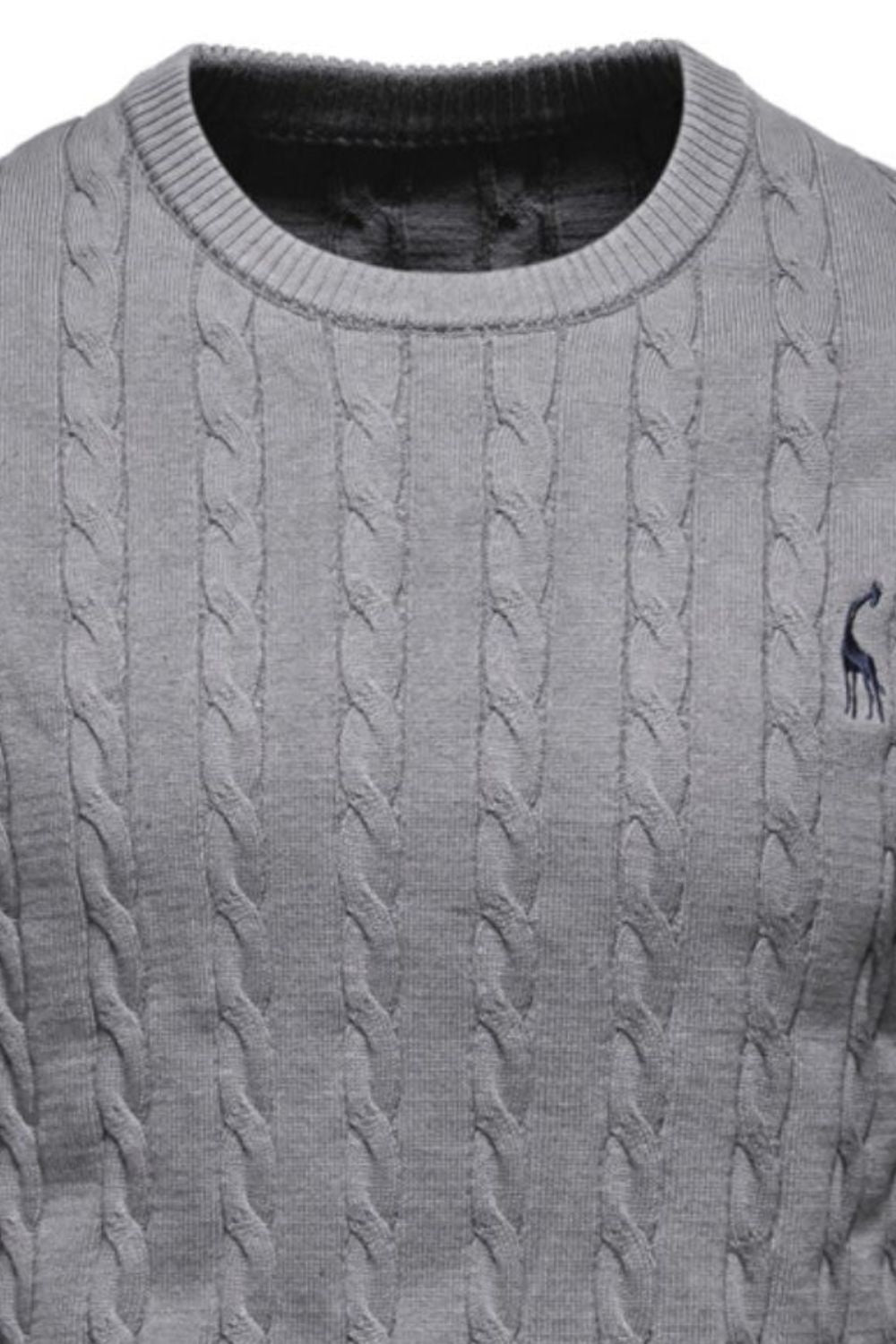 Men's Cable-Knit Round Neck Long Sleeve Sweater - Clothes For Her Online Store