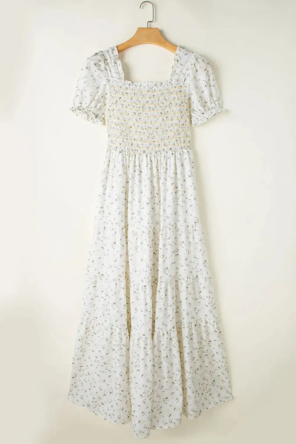 Floral Smocked Short Puff Sleeve Maxi Dress - Clothes For Her Online Store