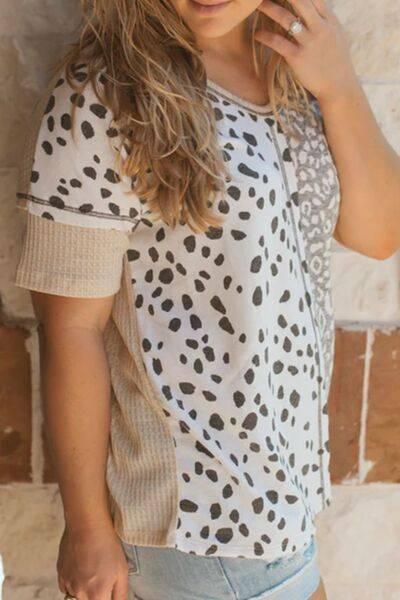Plus Size Leopard V-Neck Short Sleeve T-Shirt - Clothes For Her Online Store