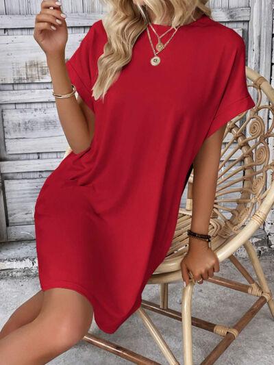 Round Neck Short Sleeve Mini Tee Dress with Pockets - Clothes For Her Online Store