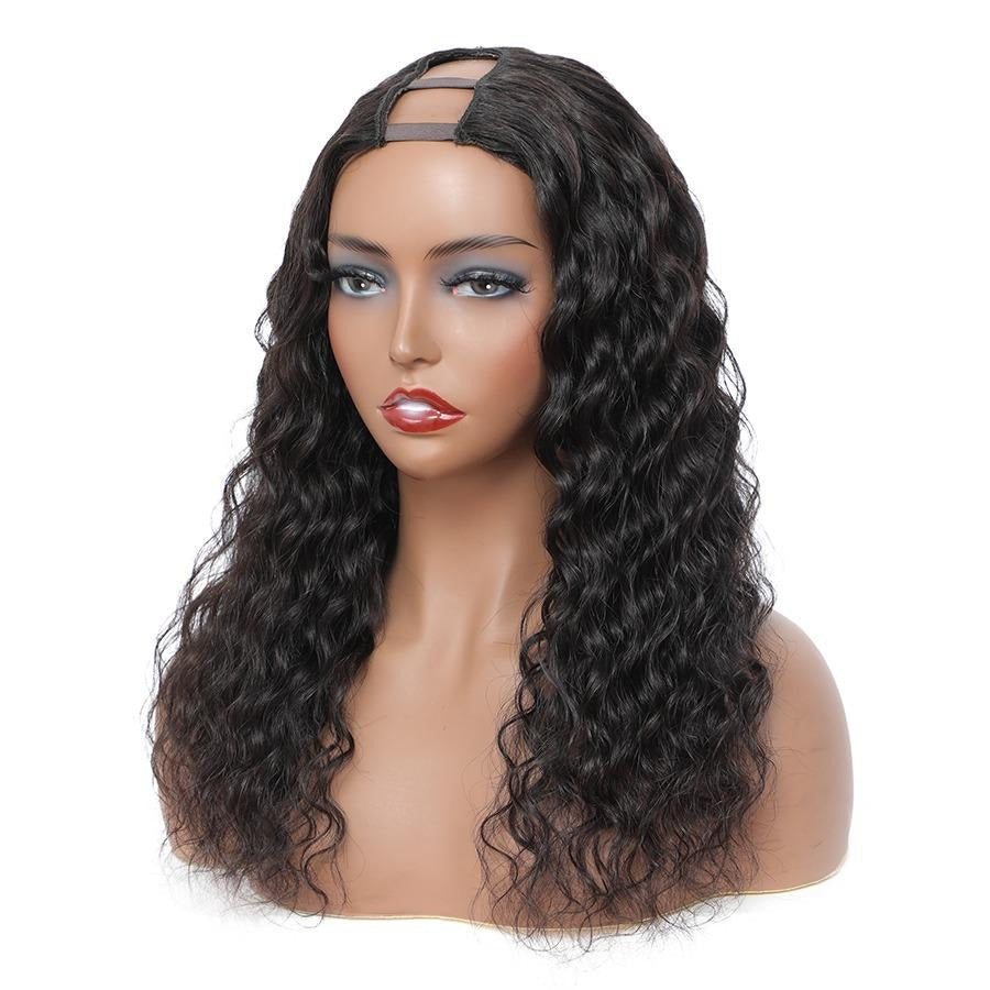 U Part Wig Water Wave Human Hair Wigs For Black Women Brazilian Remy HBrand Name: BeumaxWigs Length: longHair Grade: 10A Grade Weight: 180% is 230g, 200% is 300gMaterial Grade: Remy HairMaterial: Human HairMade Method: Machine MadeCan Be Permed: YesItems