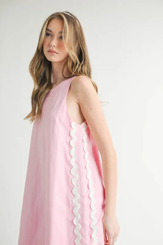 MABLE Linen Mix Side Ric Rac A-Line Mini Dress