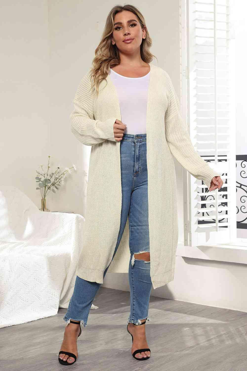 Plus Size Open Front Long Sleeve Cardigan - Clothes For Her Online Store