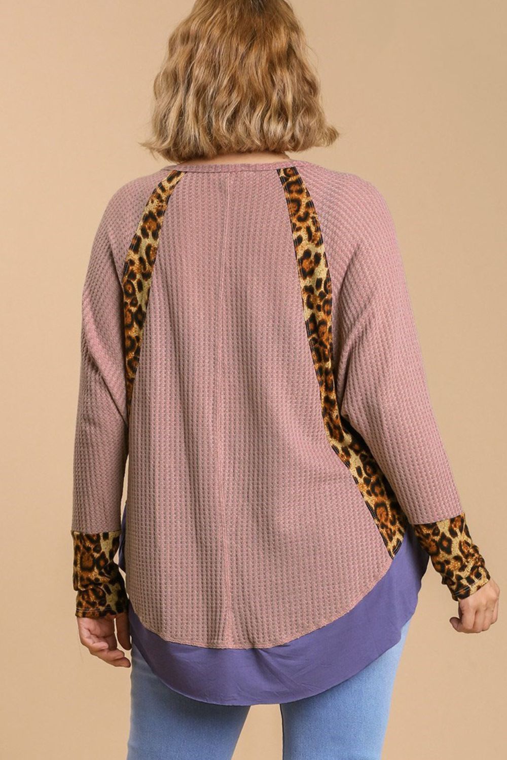 Umgee Full Size Leopard High-Low Dolman Sleeve Waffle Knit Top Plus Size - Clothes For Her Online Store