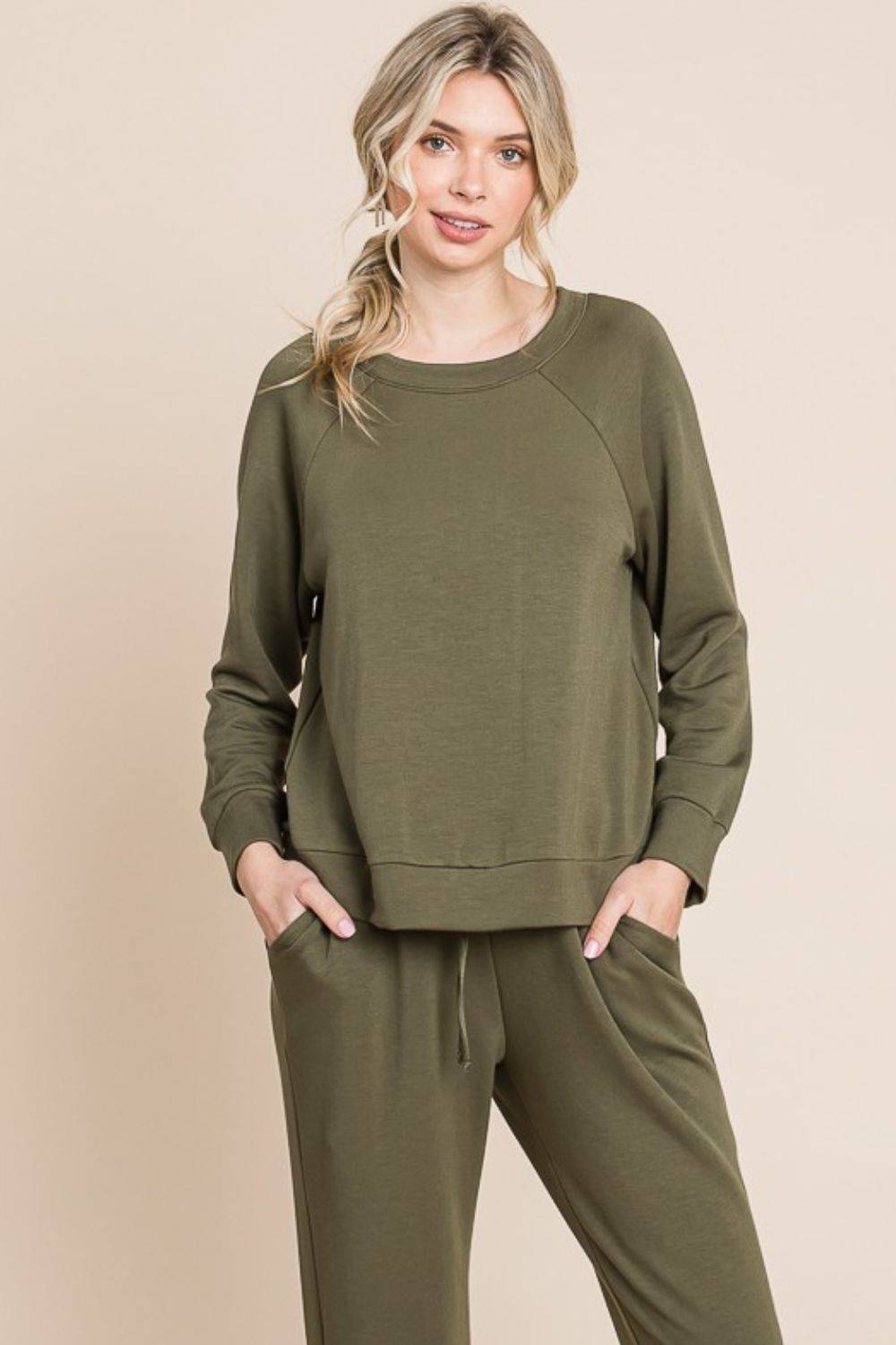 Super Lady Round Neck Raglan Sleeve Top and Pants Lounge Set - Clothes For Her Online Store
