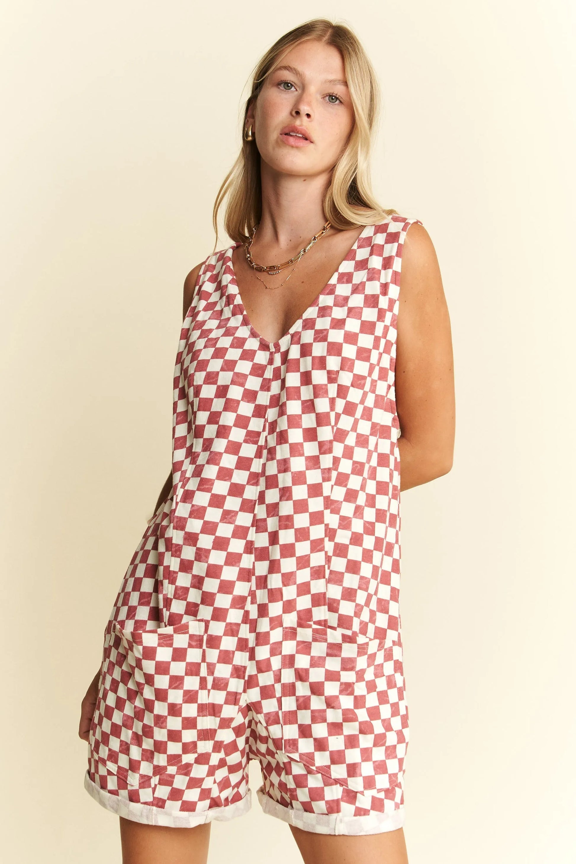 Jade By Jane Plus Size Plaid Print Shorts Romper
