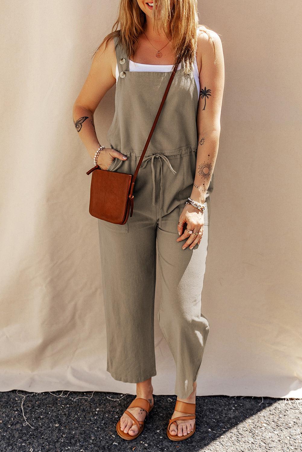 Drawstring Wide Strap Overalls with Pockets - Clothes For Her Online Store