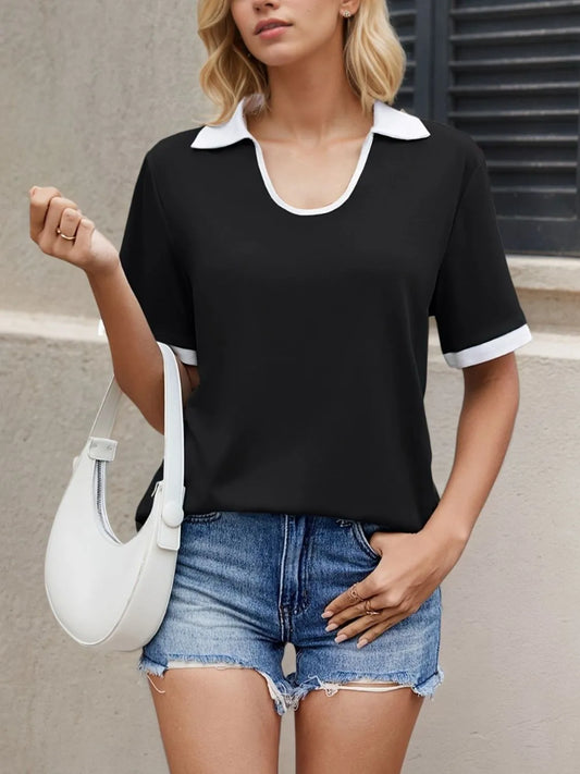 Collared Neck Short Sleeve Top