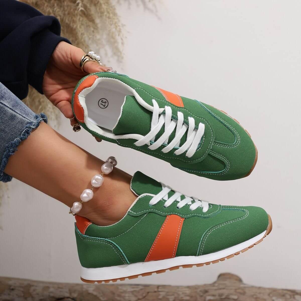 PU Leather Contrast Round Toe Flats Sneakers