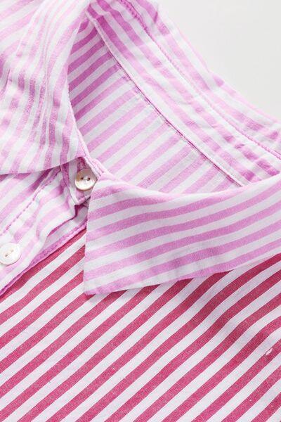 Button Down Striped Ruffled Hem Shirt