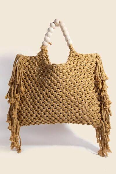 Fame Wooden Beaded Handle Braided Tote Bag