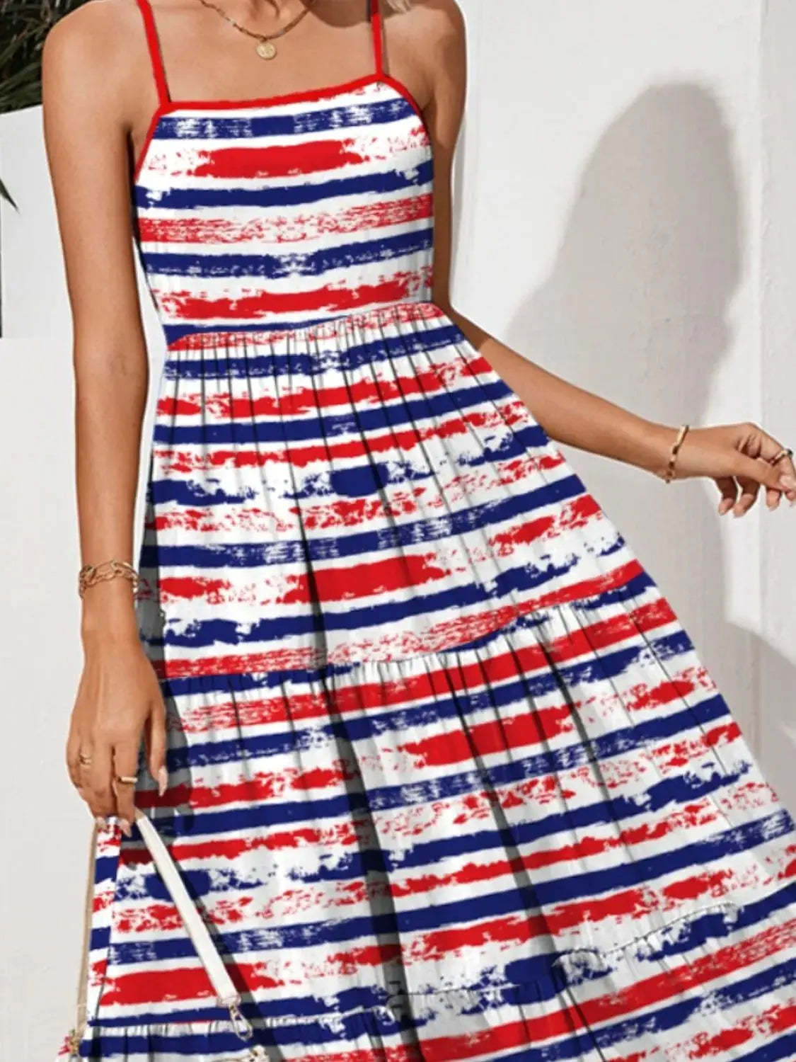 Contrast Striped Square Neck Midi Cami Dress - Clothes For Her Online Store