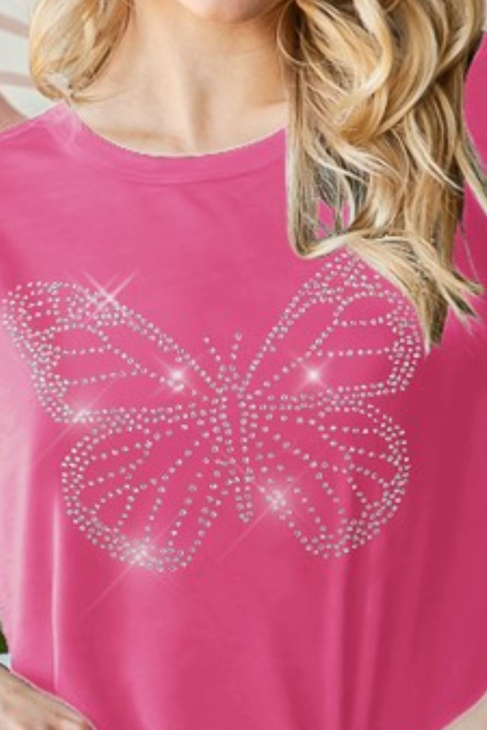 Heimish Full Size Rhinestone Butterfly Round Neck Short Sleeve T-Shirt Plus Size - Clothes For Her Online Store
