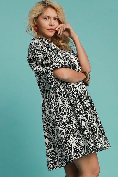 Umgee Full Size Abstract Print Puff Sleeve Dress Plus Size