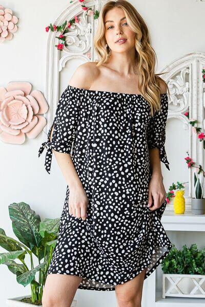Heimish Full Size Short Sleeve Off Shoulder Animal Mini Dress Plus Size - Clothes For Her Online Store