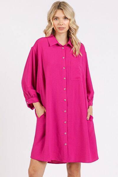 Mittoshop Airflow 3/4 Sleeve Buttoned Shirt Mini Dress