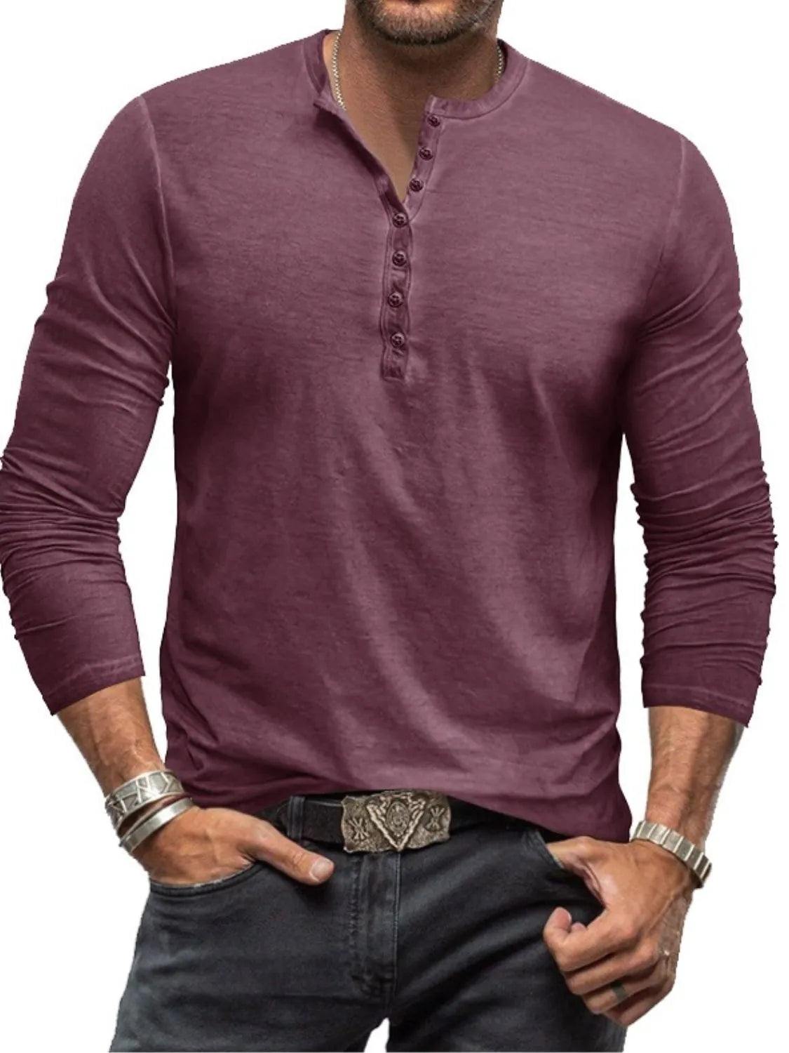 Men's Full Size Button Detail Long Sleeve Top Plus Size