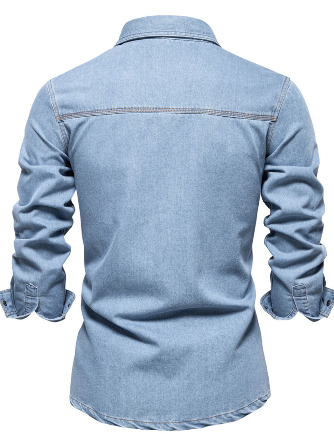 Men's Collared Neck Denim Shirt with Chest Pockets - Clothes For Her Online Store