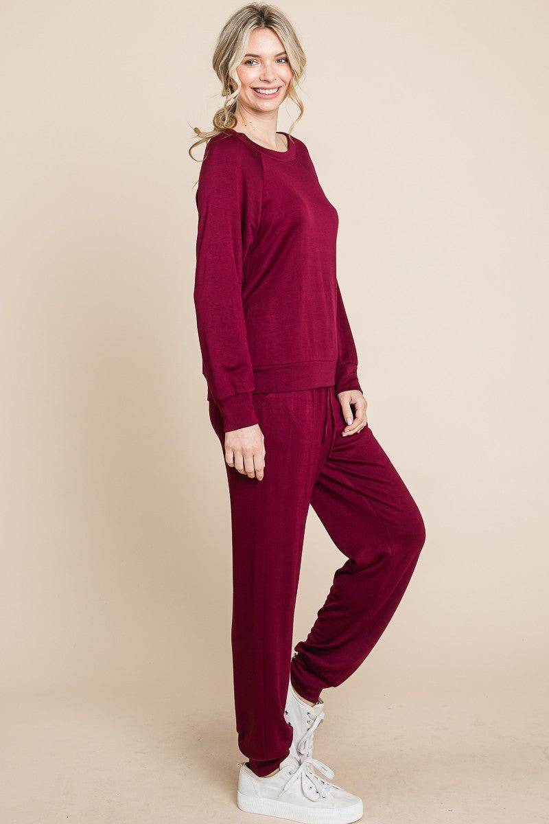 Super Lady Round Neck Raglan Sleeve Top and Pants Lounge Set - Clothes For Her Online Store