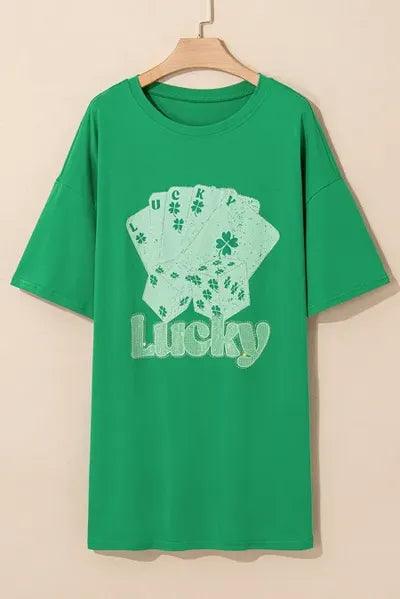 Rhinestone Lucky Poker Cards Oversized T-Shirt