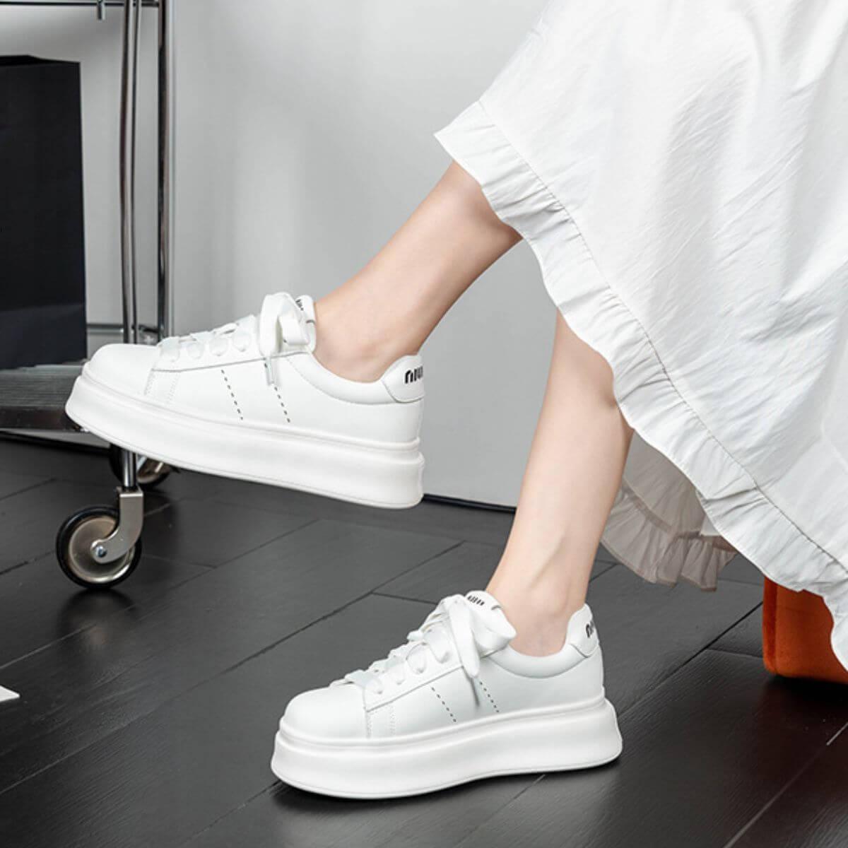 Lace Up Contrast Round Toe Platform Sneakers - Clothes For Her Online Store